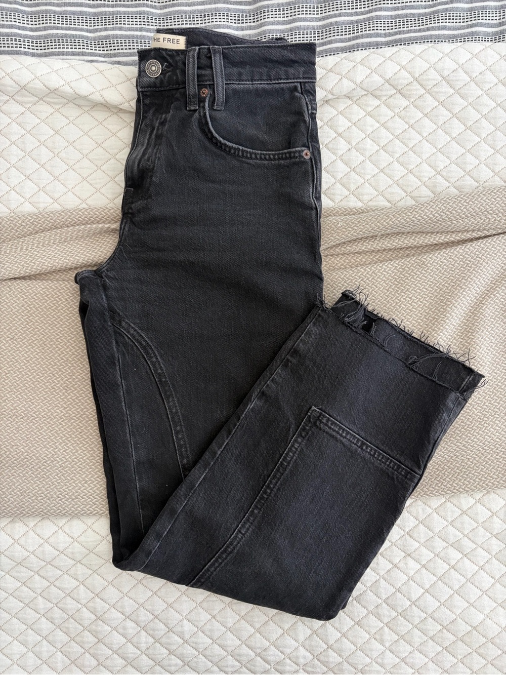 Free People We The Free Black Skinny Jeans with Raw Hem